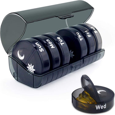 Pill box medicine holder black 7-day organiser